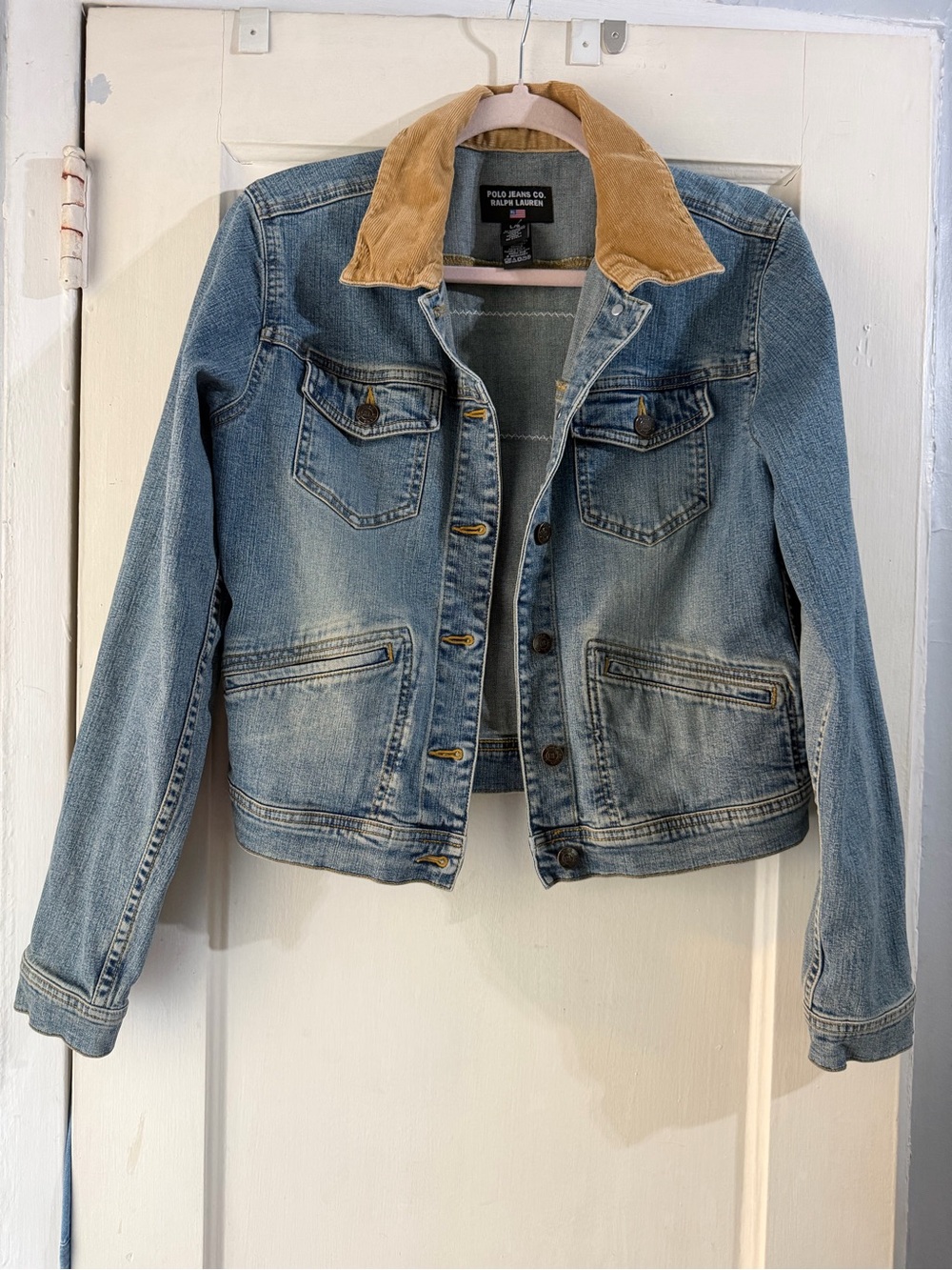 Polo Ralph Lauren 90s Classic Denim Jacket American Flag Corduroy L - Picture 4 of 10